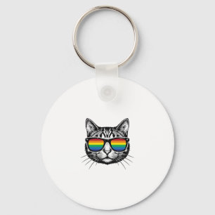 Retro Regenboog Zonnewijzer Kat Pride T-shirt Ontw Sleutelhanger