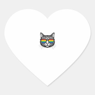 Retro Regenboog Zonnewijzer Katten Pride T-shirt O Hart Sticker
