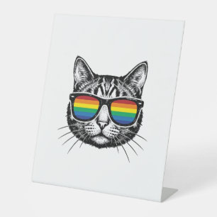 Retro Regenboog Zonnewijzer Katten Pride T-shirt O Reclamebord Met Voetstuk