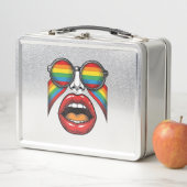 Retro Regenboog Zonnewijzer Lippen Gezicht Vector (In situ)