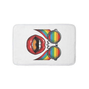 Retro Regenboog Zonnewijzer Lippen Gezicht Vector  Badmat