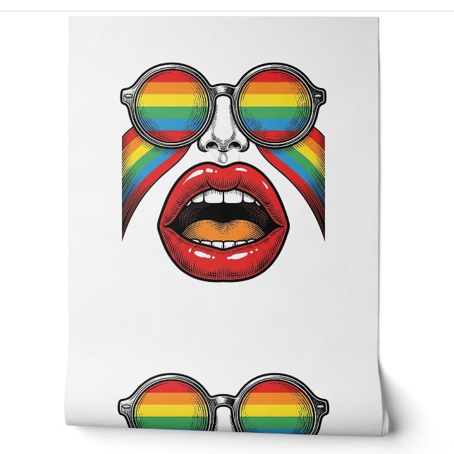 Retro Regenboog Zonnewijzer Lippen Gezicht Vector  Behang (Afrollen)