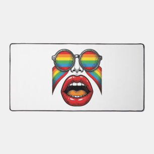 Retro Regenboog Zonnewijzer Lippen Gezicht Vector Bureaumat