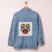 Retro Regenboog Zonnewijzer Lippen Gezicht Vector Denim Jacket (Hangar)