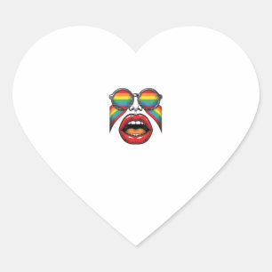 Retro Regenboog Zonnewijzer Lippen Gezicht Vector  Hart Sticker