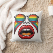 Retro Regenboog Zonnewijzer Lippen Gezicht Vector  Kussen (Deken)