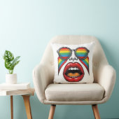 Retro Regenboog Zonnewijzer Lippen Gezicht Vector  Kussen (Stoel)