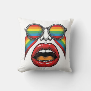 Retro Regenboog Zonnewijzer Lippen Gezicht Vector  Kussen