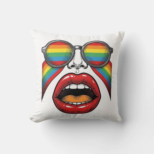 Retro Regenboog Zonnewijzer Lippen Gezicht Vector  Kussen (Voorkant)