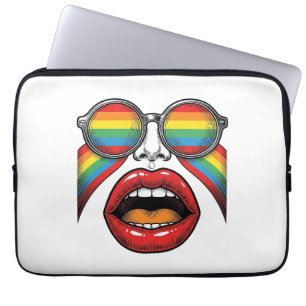 Retro Regenboog Zonnewijzer Lippen Gezicht Vector Laptop Sleeve