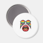 Retro Regenboog Zonnewijzer Lippen Gezicht Vector Magneet (Voorkant / Achterkant)