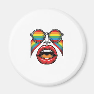 Retro Regenboog Zonnewijzer Lippen Gezicht Vector Magneet