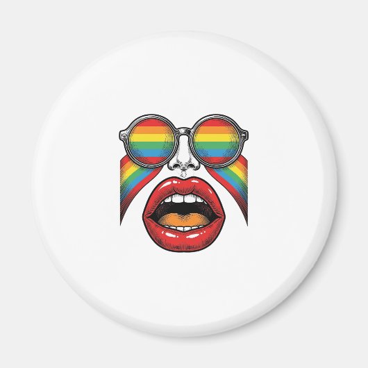 Retro Regenboog Zonnewijzer Lippen Gezicht Vector Magneet (Voorkant)