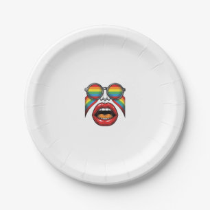 Retro Regenboog Zonnewijzer Lippen Gezicht Vector Papieren Bordje
