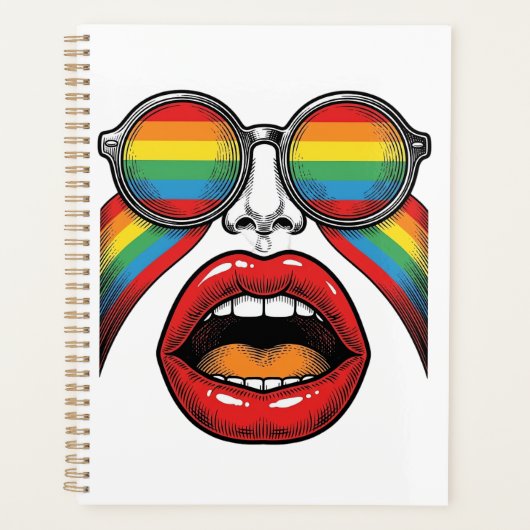 Retro Regenboog Zonnewijzer Lippen Gezicht Vector Planner (Voorkant)