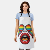 Retro Regenboog Zonnewijzer Lippen Gezicht Vector Schort (Gedragen)