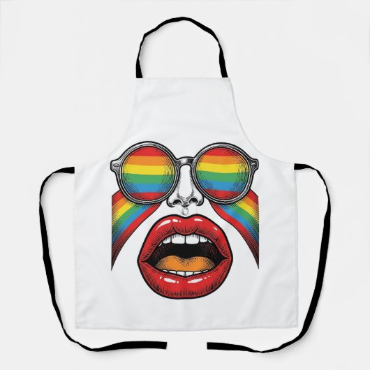 Retro Regenboog Zonnewijzer Lippen Gezicht Vector Schort (Voorkant)