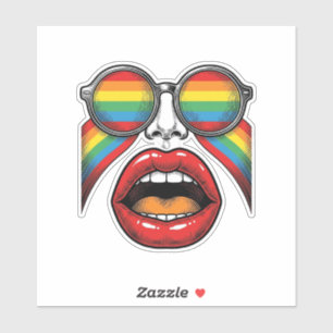 Retro Regenboog Zonnewijzer Lippen Gezicht Vector  Sticker