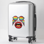 Retro Regenboog Zonnewijzer Lippen Gezicht Vector Sticker (Koffer)