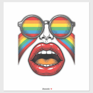 Retro Regenboog Zonnewijzer Lippen Gezicht Vector  Sticker