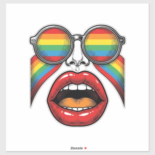 Retro Regenboog Zonnewijzer Lippen Gezicht Vector Sticker (Vel)