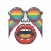 Retro Regenboog Zonnewijzer Lippen Gezicht Vector Sticker (Voorkant)