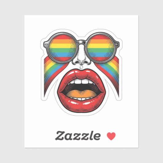 Retro Regenboog Zonnewijzer Lippen Gezicht Vector  Sticker (Vel)