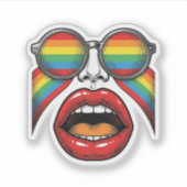 Retro Regenboog Zonnewijzer Lippen Gezicht Vector  Sticker (Voorkant)
