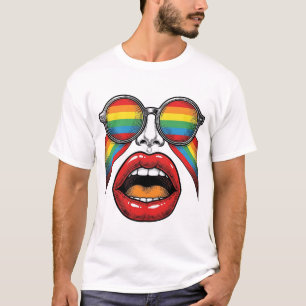 Retro Regenboog Zonnewijzer Lippen Gezicht Vector T-shirt