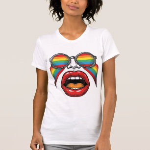 Retro Regenboog Zonnewijzer Lippen Gezicht Vector T-shirt
