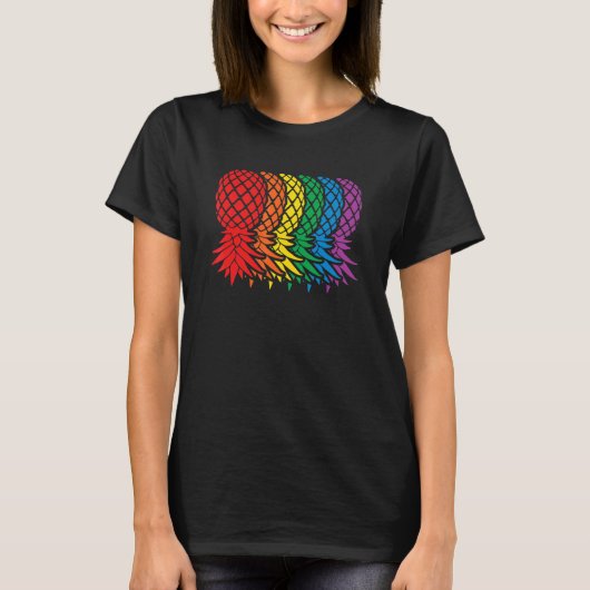 Retro regenbooganzen onderaan de anananaswi t-shirt (Voorkant)