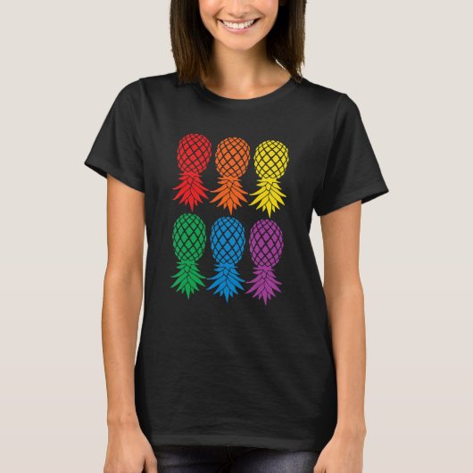 Retro regenbooganzen onderaan de anananaswi t-shirt (Voorkant)