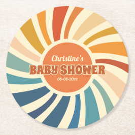 Retro regenboogBaby shower Ronde Kartonnen Onderzetter