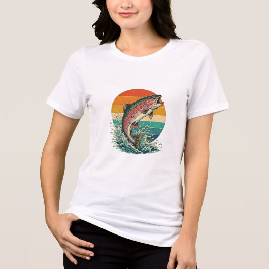 Retro Regenboogforel Zonsondergang Tri-Blend Shirt (Voorkant)