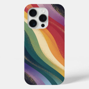 Retro regenbooggolven met gouden accenten iPhone 15 pro case