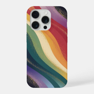 Retro regenbooggolven met gouden accenten iPhone 15 pro case