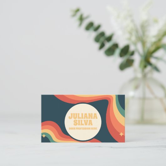 Retro Regenbooghoek met QR-Visitekaartje Visitekaartje (Staand voorkant)