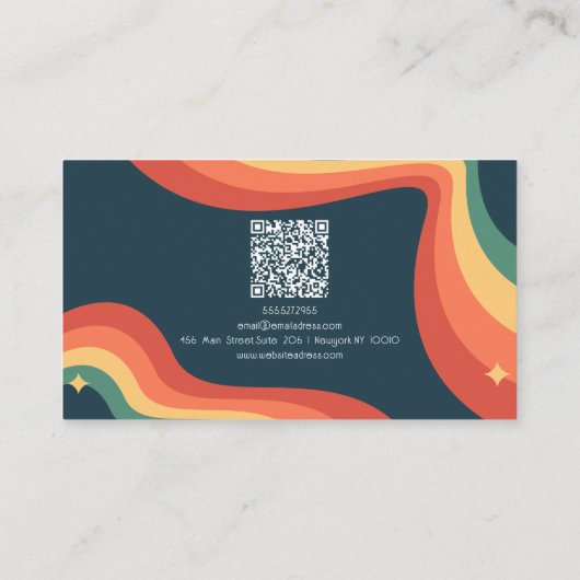 Retro Regenbooghoek met QR-Visitekaartje Visitekaartje (Achterkant)