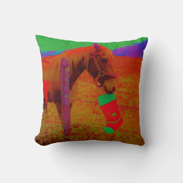 Retro regenboogkleurig Kerstpaard Kussen (Voorkant)