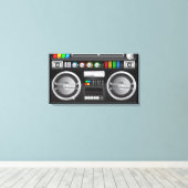 retro regenboogknoppen ghetto blaster boom box canvas afdruk (Insitu (Houten vloer))