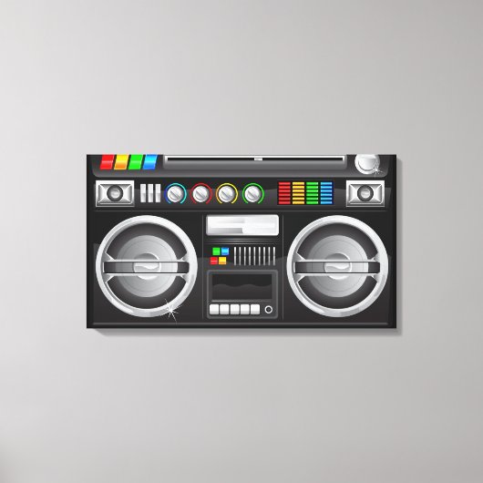 retro regenboogknoppen ghetto blaster boom box canvas afdruk (Voorkant)