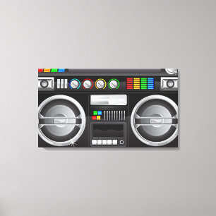 retro regenboogknoppen ghetto blaster boom box canvas afdruk