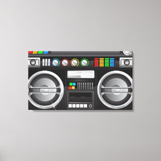 retro regenboogknoppen ghetto blaster boom box canvas afdruk