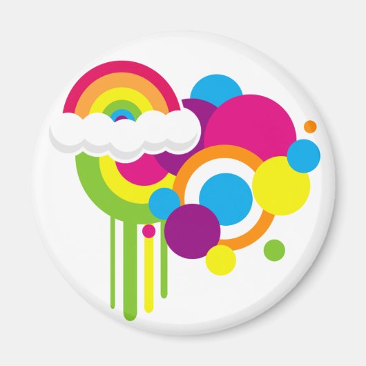 Retro regenboogmagneet (wit) magneet (Voorkant)