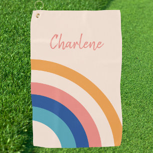 Retro regenboogmonogram golfhanddoek