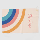 Retro regenboogmonogram golfhanddoek (Horizontaal)