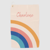 Retro regenboogmonogram golfhanddoek (Voorkant)
