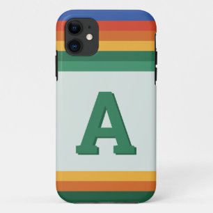 Retro regenboogstreepmonogram Case-Mate iPhone case