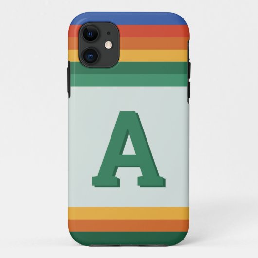 Retro regenboogstreepmonogram Case-Mate iPhone case (Achterkant)