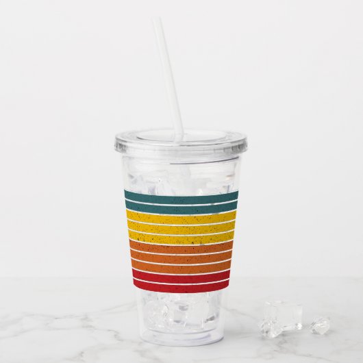 Retro  regenboogstrepen acryl drinkbeker (Voorkant ijs)